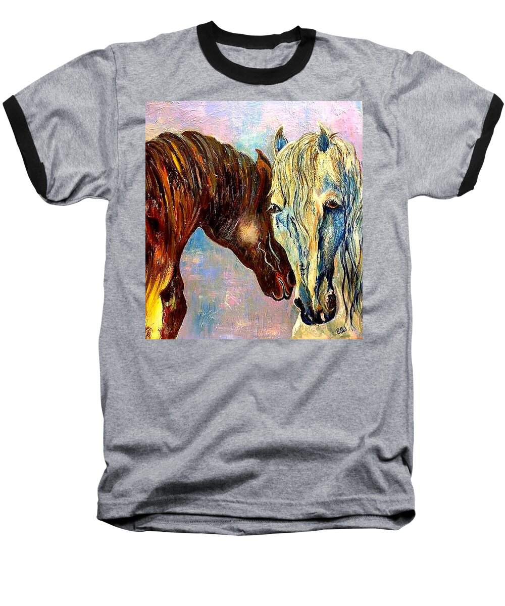 Horses Baseball T-Shirt featuring the painting A Couple of Horses by Esther Woods