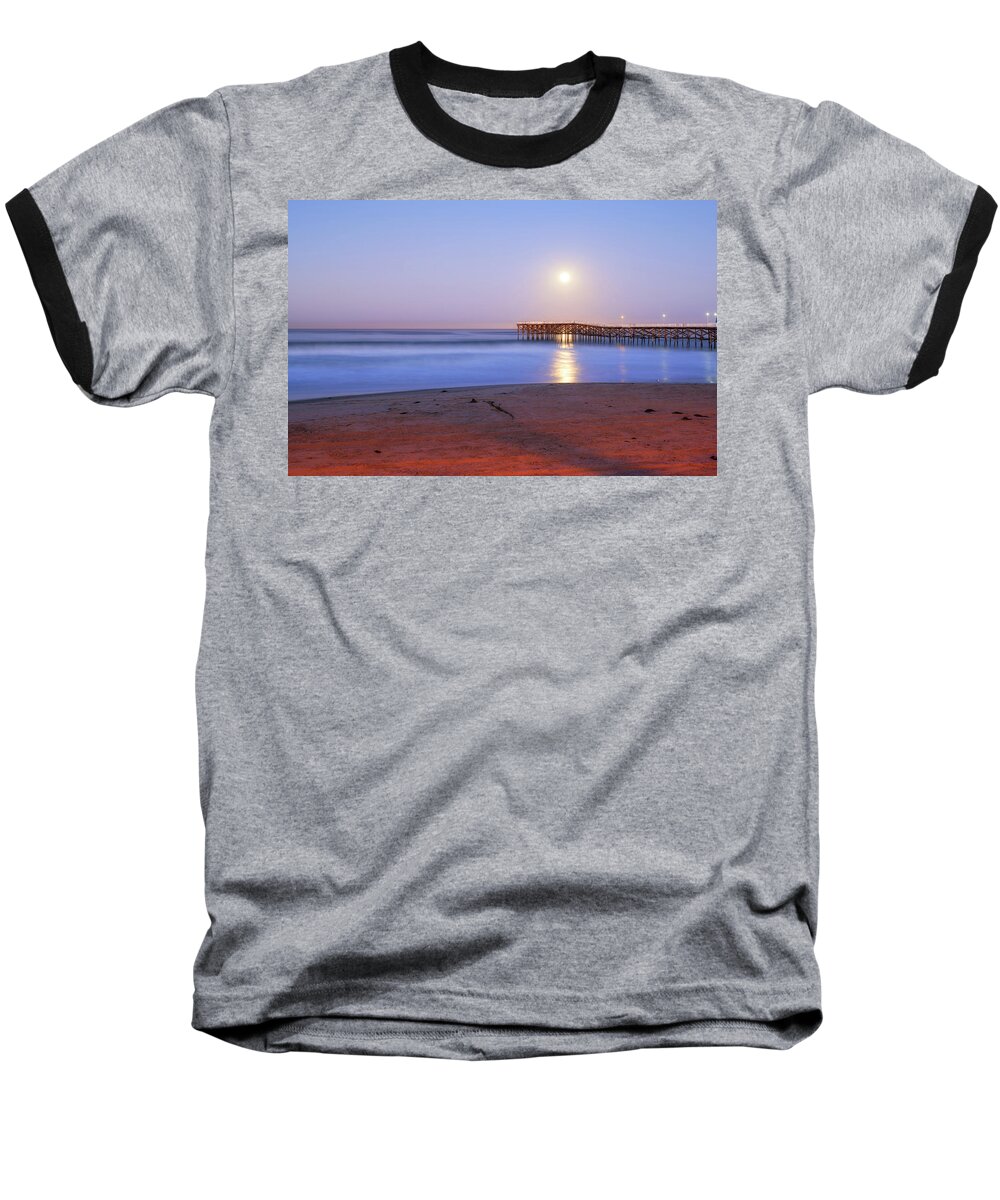 San Diego Baseball T-Shirt featuring the photograph A Crystal Pier Moon by Joseph S Giacalone