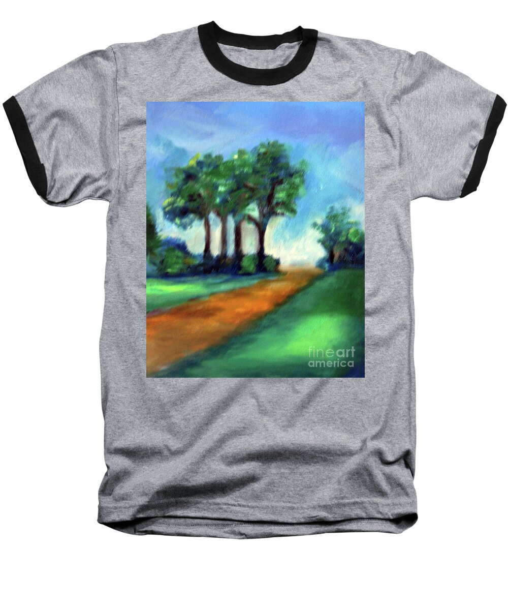 Landscape Baseball T-Shirt featuring the painting A Day to Remember by Karen Francis