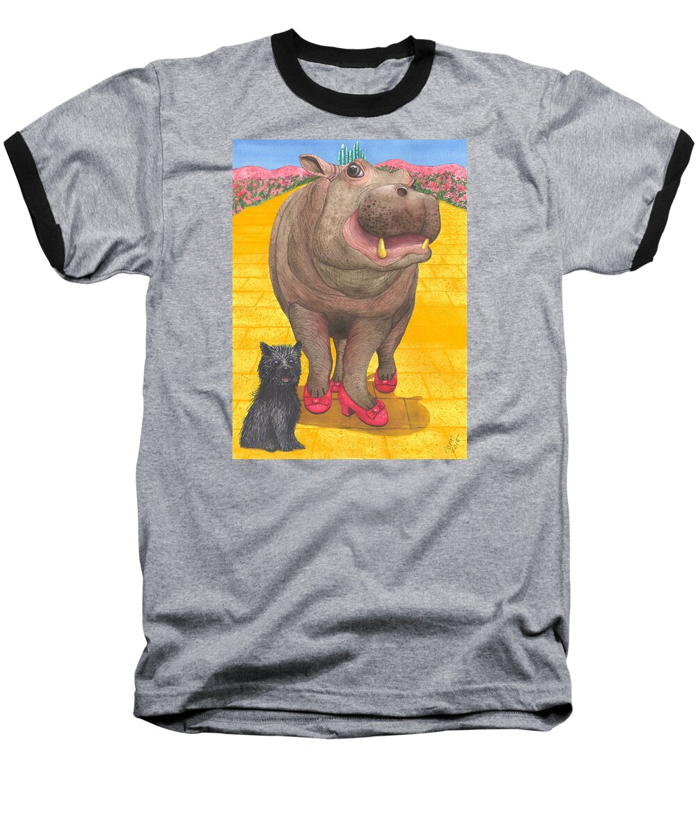 Hippo Baseball T-Shirt featuring the painting A Dorothy Moment by Catherine G McElroy