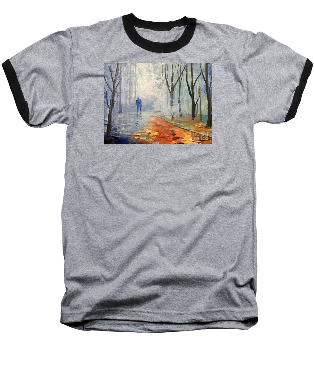 Greeting Card Baseball T-Shirt featuring the painting A Fall Walk by Trilby Cole
