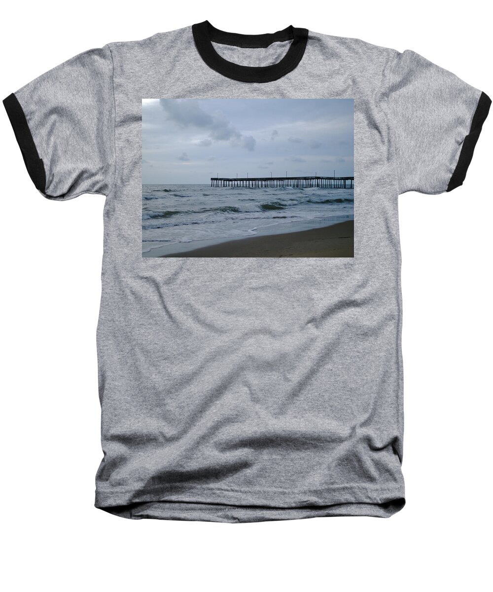 Pier Baseball T-Shirt featuring the photograph A Fishing Pier at Dawn by Lara Morrison