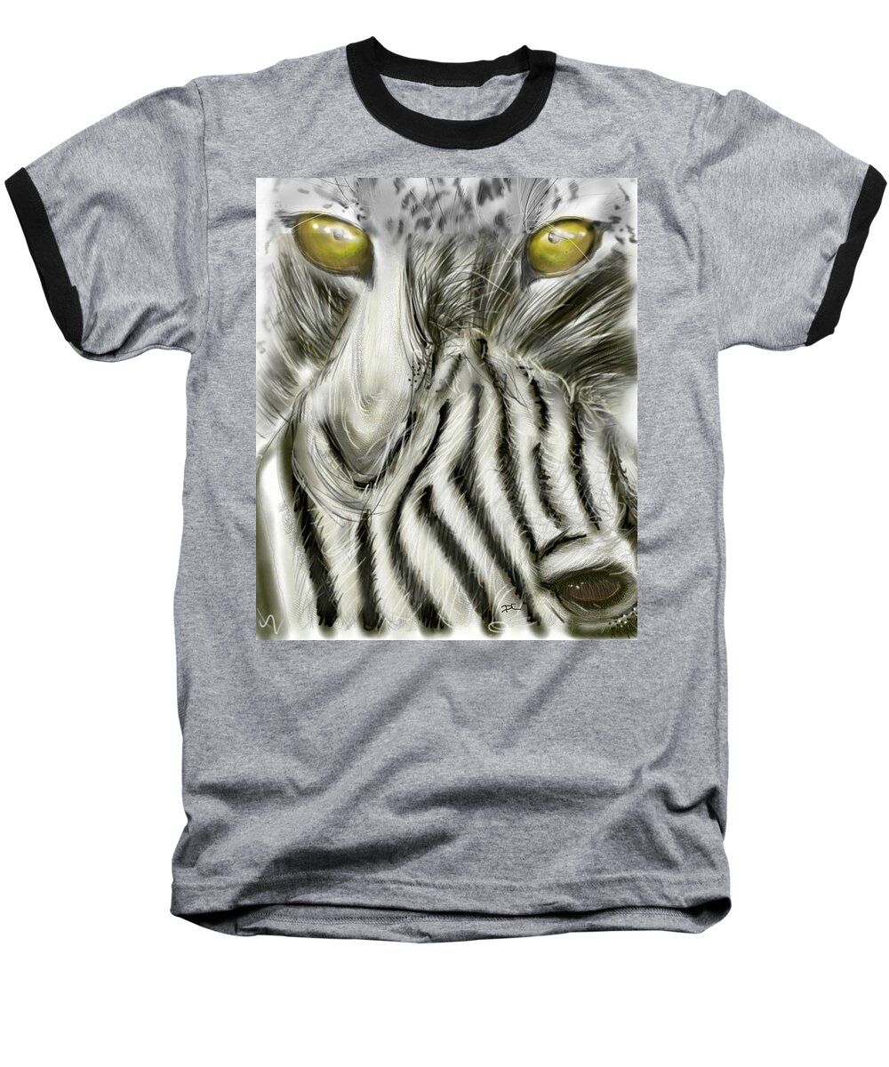 Zebra Baseball T-Shirt featuring the digital art A friend for lunch two by Darren Cannell