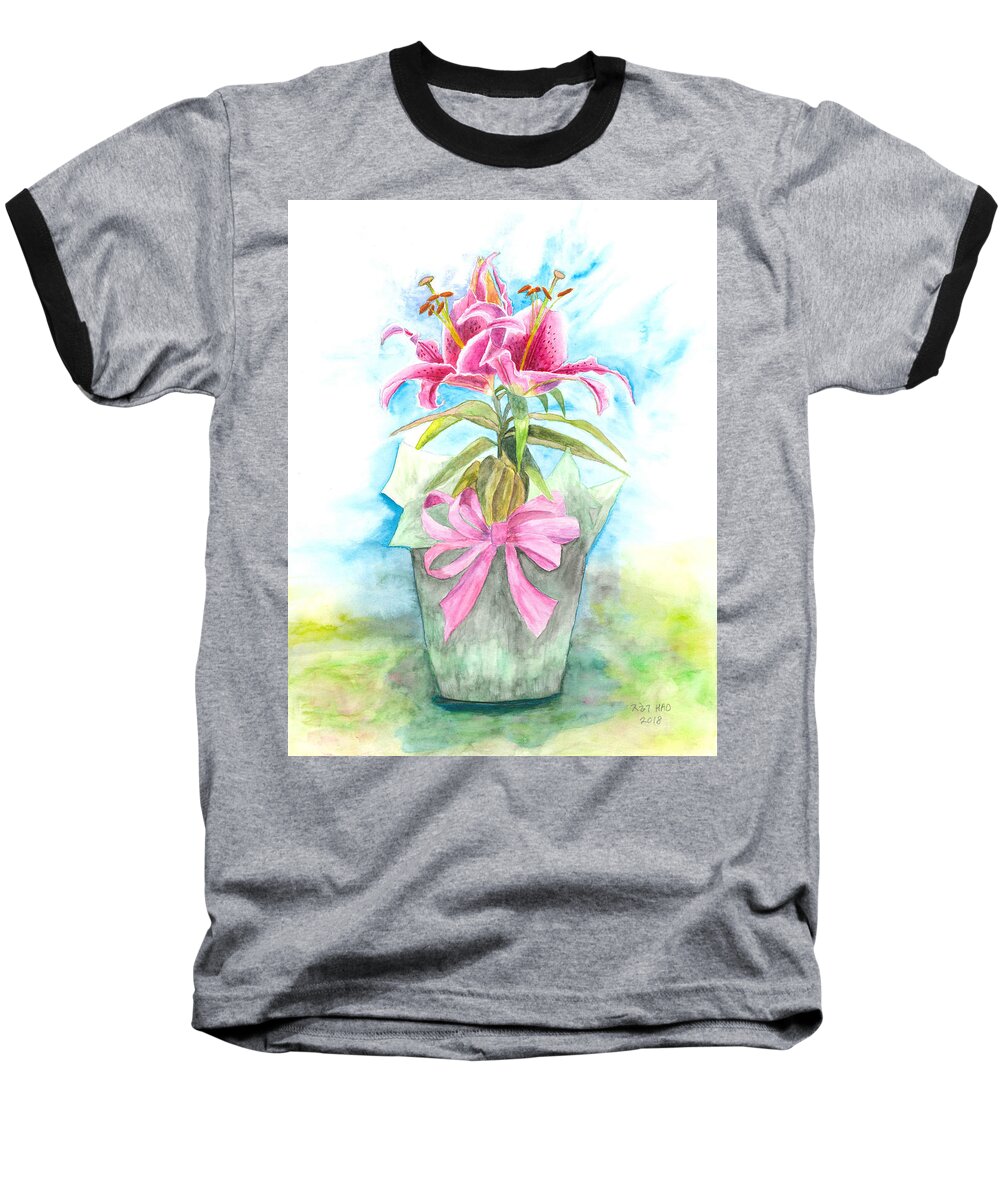 Lily Baseball T-Shirt featuring the painting A Gift by Helian Cornwell