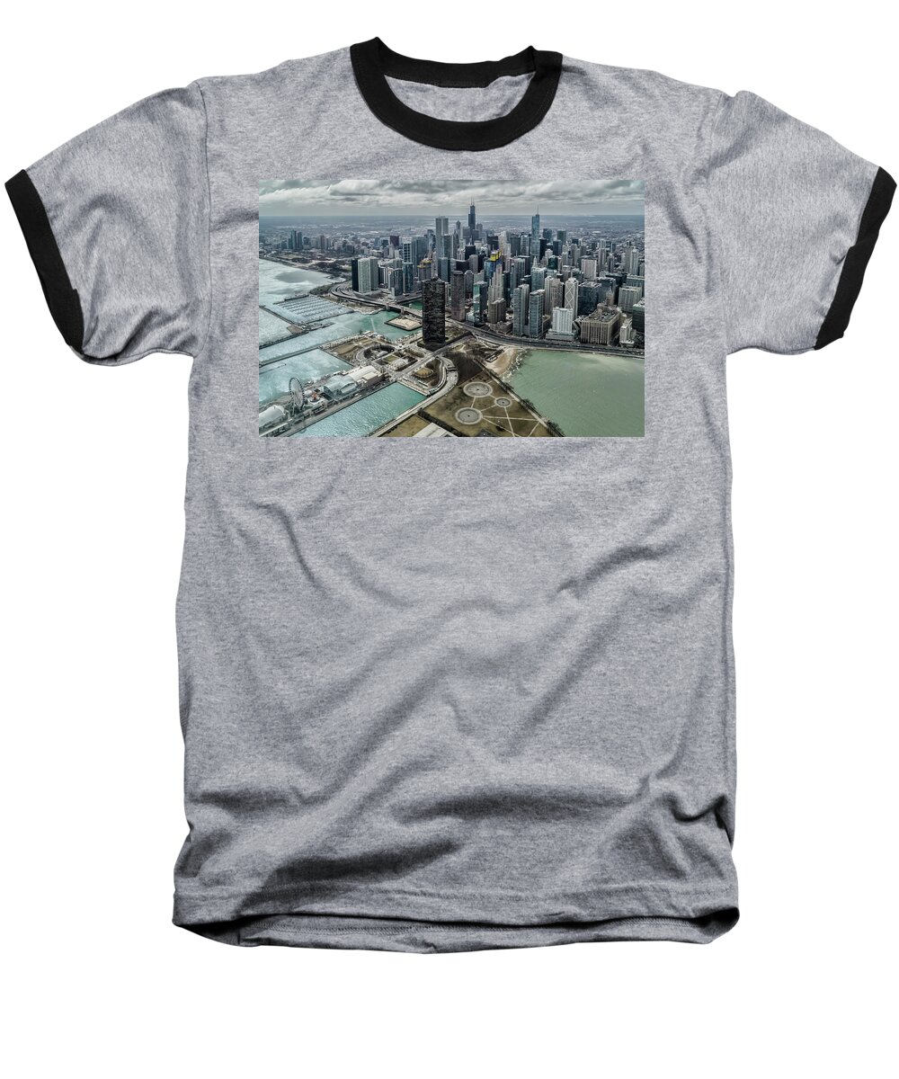 Lake Michigan Baseball T-Shirt featuring the photograph A helicopter view of Chicago's lakefront by Sven Brogren