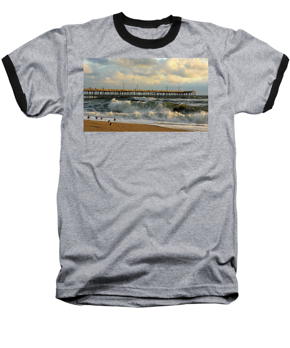 Outer Banks Baseball T-Shirt featuring the photograph A Little Too Rough by Jamie Pattison