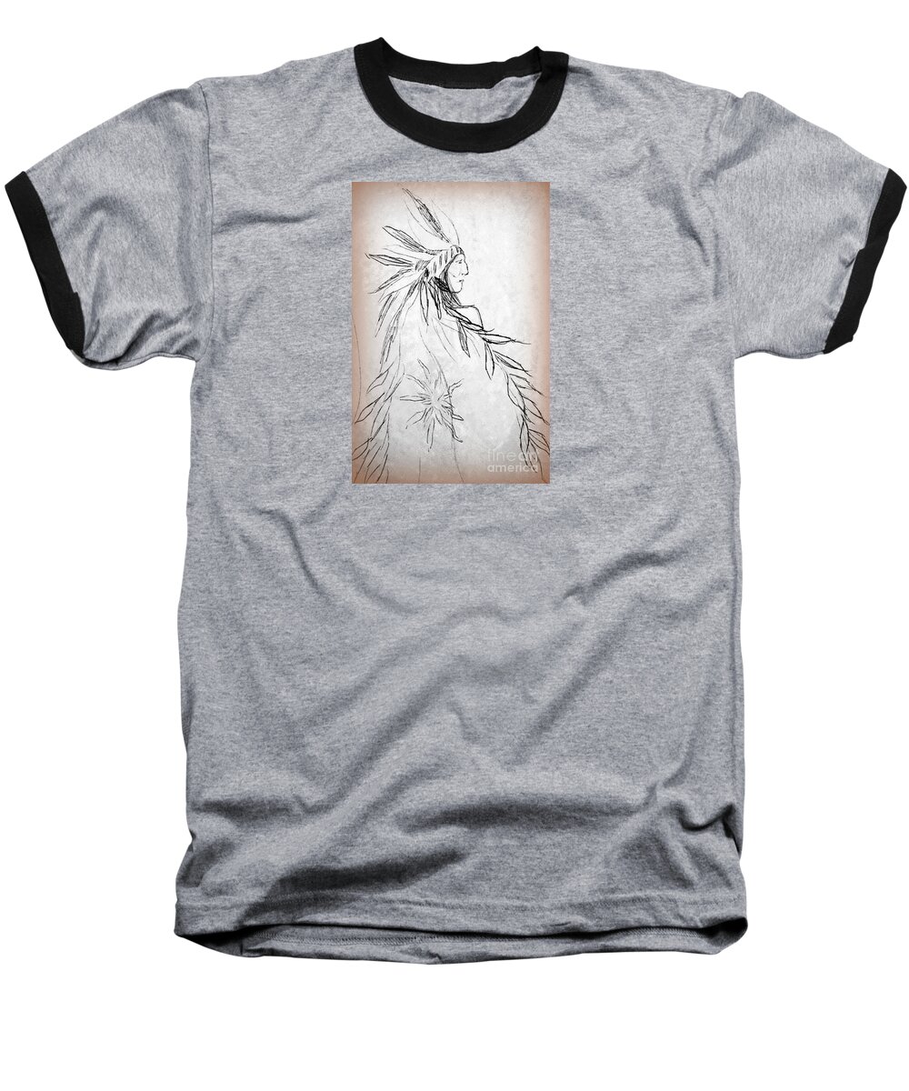 Native American Indians Baseball T-Shirt featuring the drawing A Noble People by Georgia Doyle