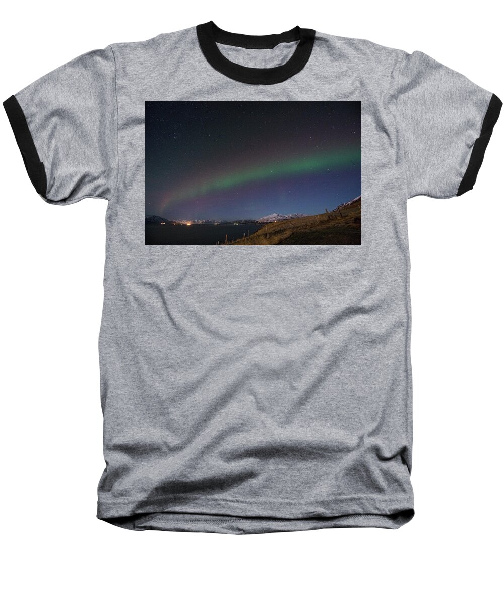 Aurora Borealis Baseball T-Shirt featuring the photograph A Ribbon of Northern Lights by Matt Swinden