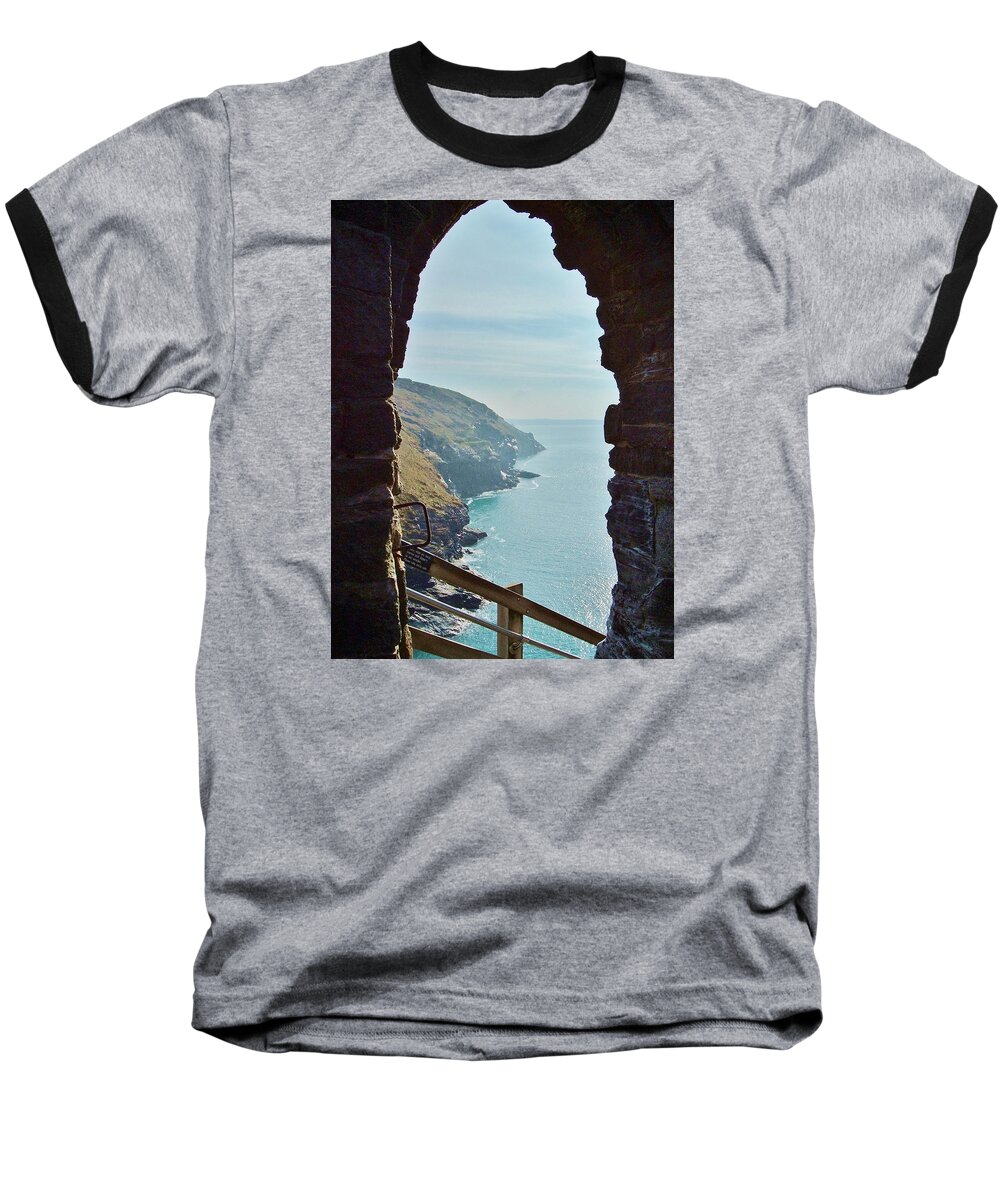 Tintagel Baseball T-Shirt featuring the photograph A Room With A View by Richard Brookes