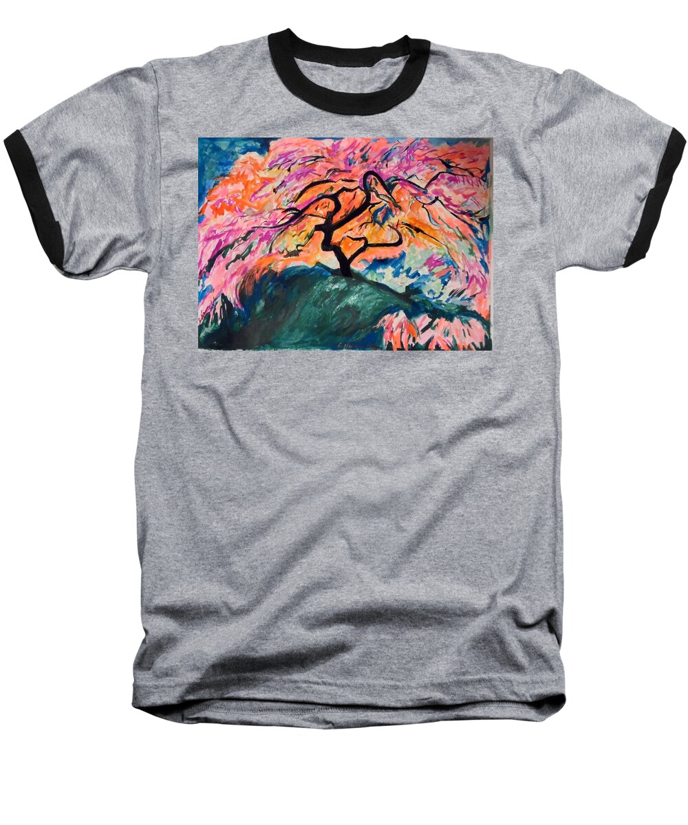 A Splendid Japanese Maple Tree Baseball T-Shirt featuring the painting A Splendid Japanese Maple Tree by Esther Newman-Cohen