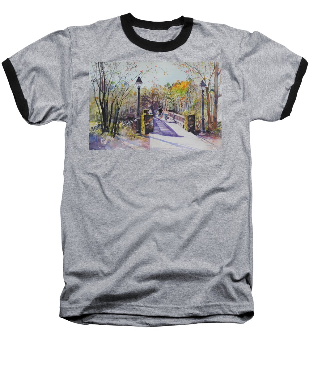 Figures Baseball T-Shirt featuring the painting A Stroll on the Bridge by P Anthony Visco