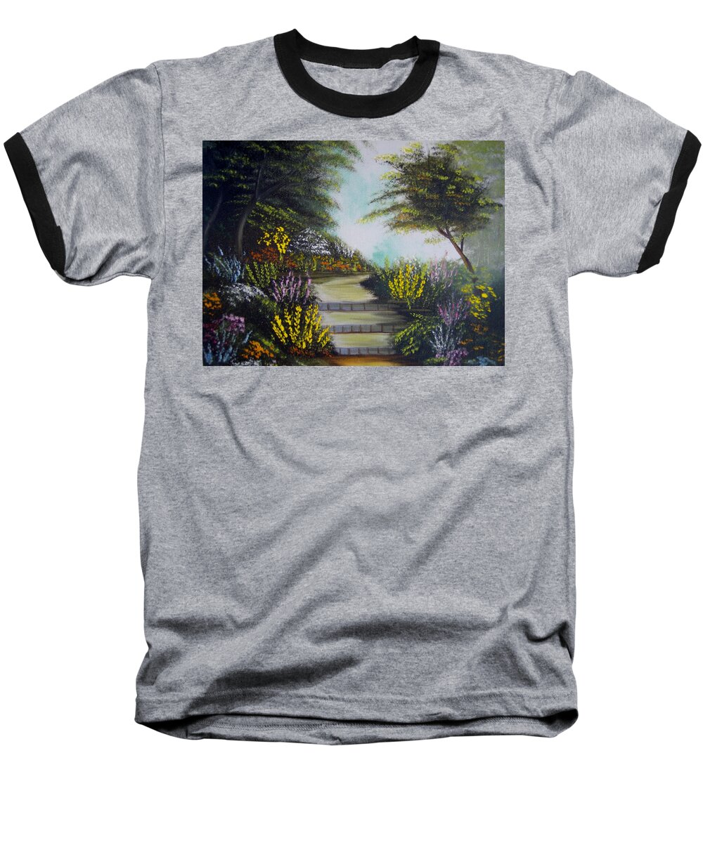 Garden Baseball T-Shirt featuring the painting A Walk in the Garden by Debra Campbell