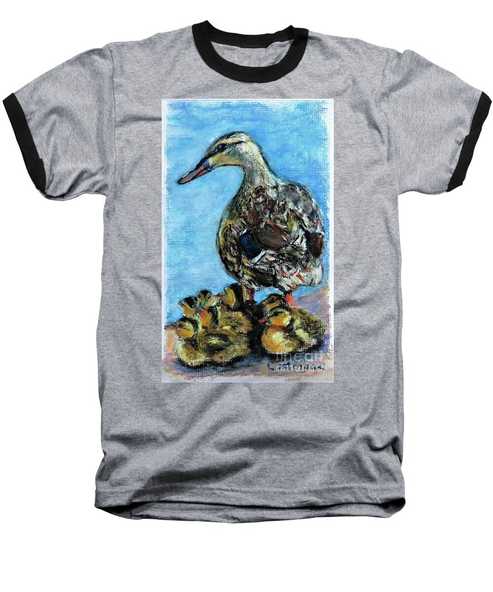 Duck Baseball T-Shirt featuring the painting A Watchful Eye by Laurie Morgan