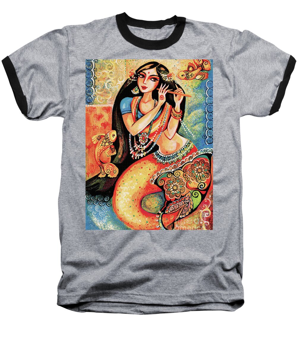 Sea Goddess Baseball T-Shirt featuring the painting Aanandinii and the Fishes by Eva Campbell