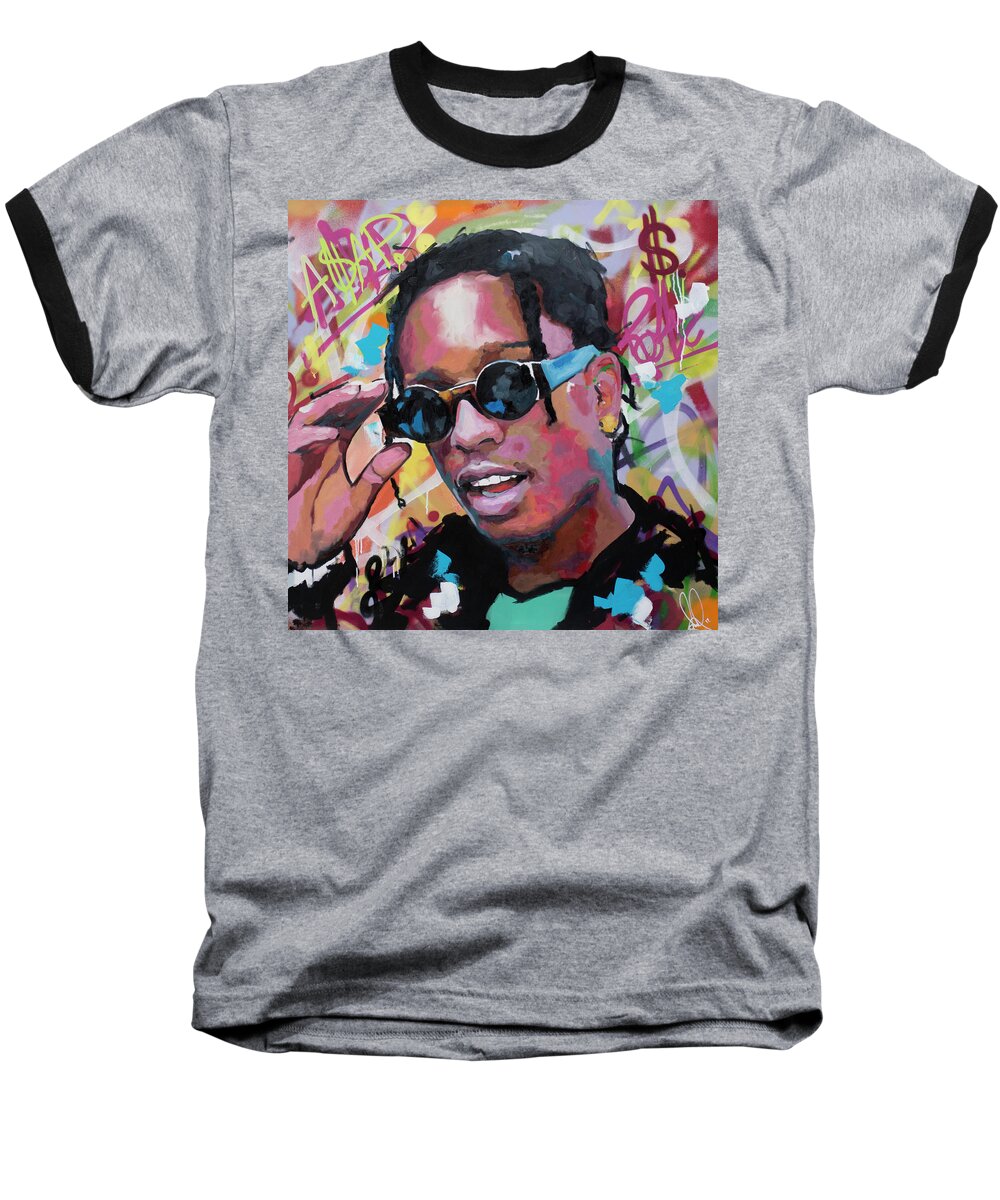 Asap Rocky Baseball T-Shirt featuring the painting A$AP Rocky by Richard Day
