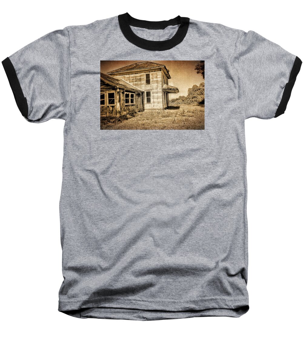 Sepia Photography Baseball T-Shirt featuring the photograph Abandoned House by Bonnie Bruno