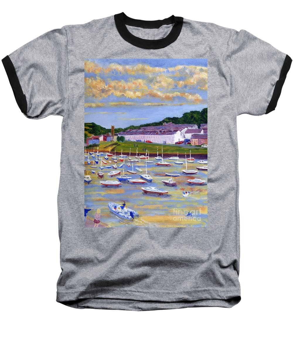 Aberaeron Harbour Boat Moorings Baseball T-Shirt featuring the painting Aberaeron Harbour Boat Moorings View Painting by Edward McNaught-Davis