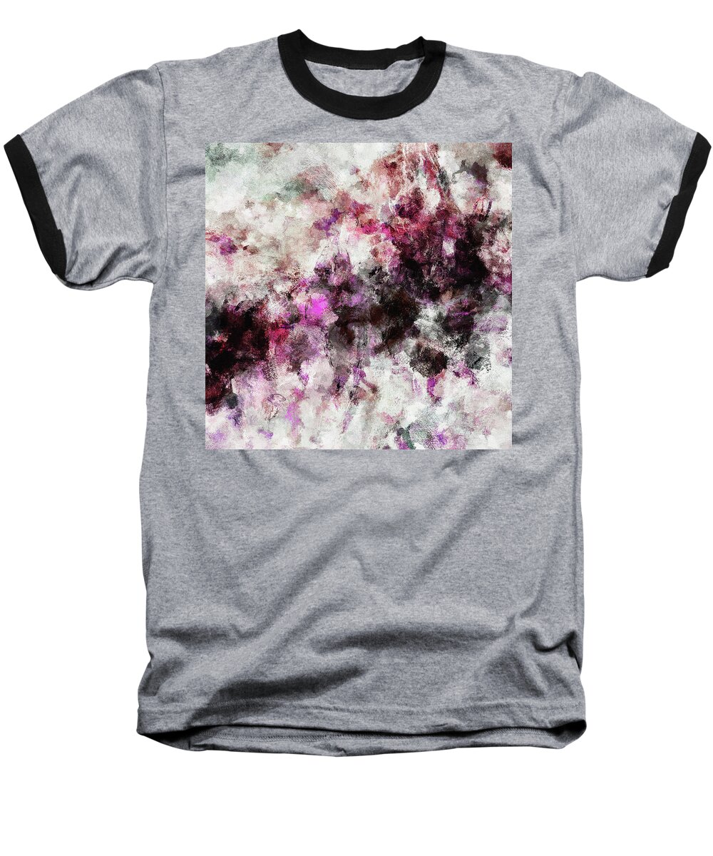 Abstract Baseball T-Shirt featuring the painting Abstract Landscape Painting in Purple and Pink Tones by Inspirowl Design