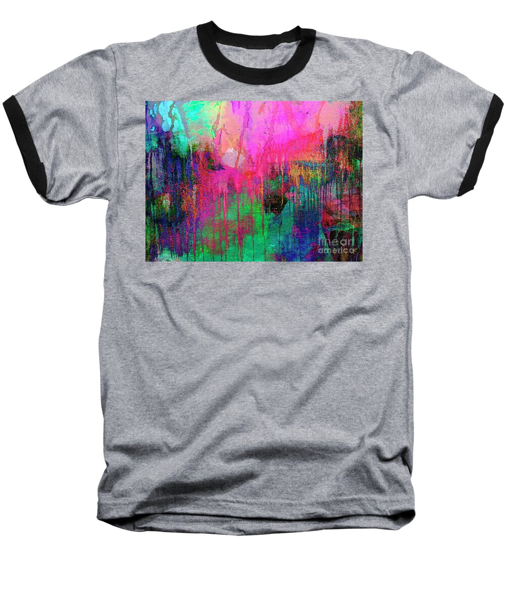 621 Baseball T-Shirt featuring the painting Abstract Painting 621 Pink Green Orange Blue by Ricardos Creations