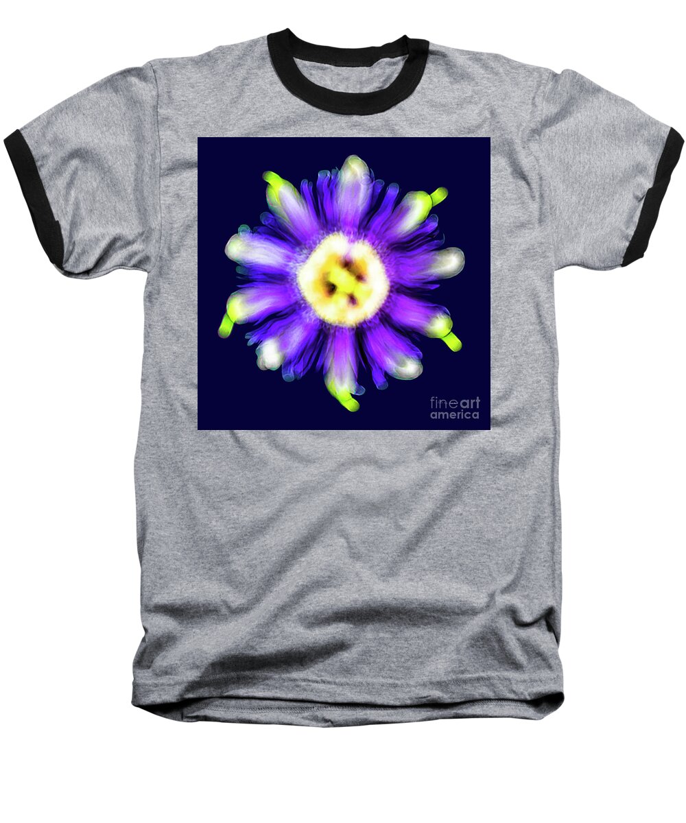 Abstract Baseball T-Shirt featuring the photograph Abstract Passion Flower in Violet Blue and Green 002b by Ricardos Creations