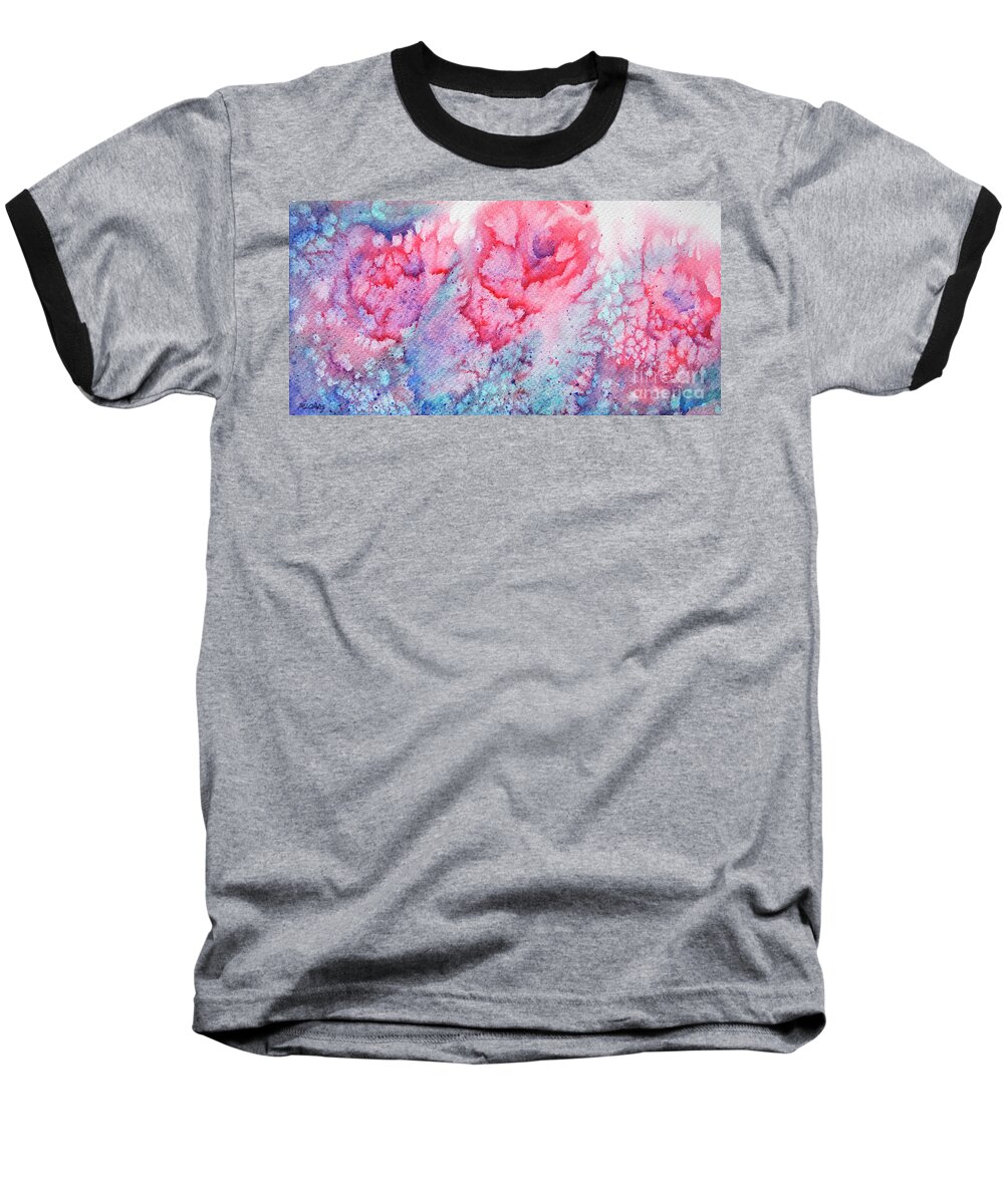 Abstract Baseball T-Shirt featuring the painting Abstract Roses by Rebecca Davis