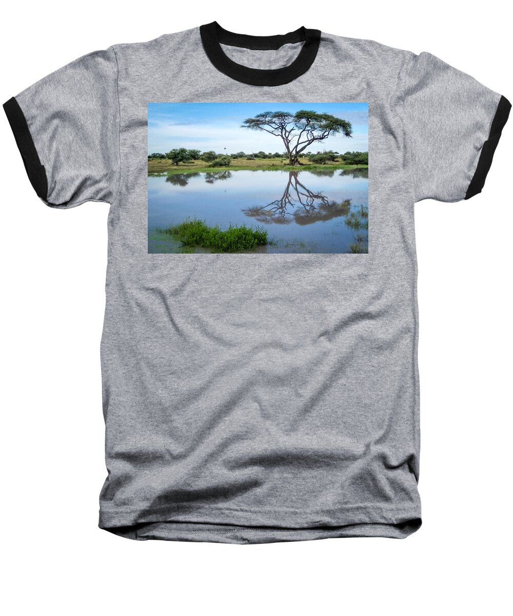 1 Pid Color Open Baseball T-Shirt featuring the photograph Acacia Tree Reflection by Gregory Daley MPSA