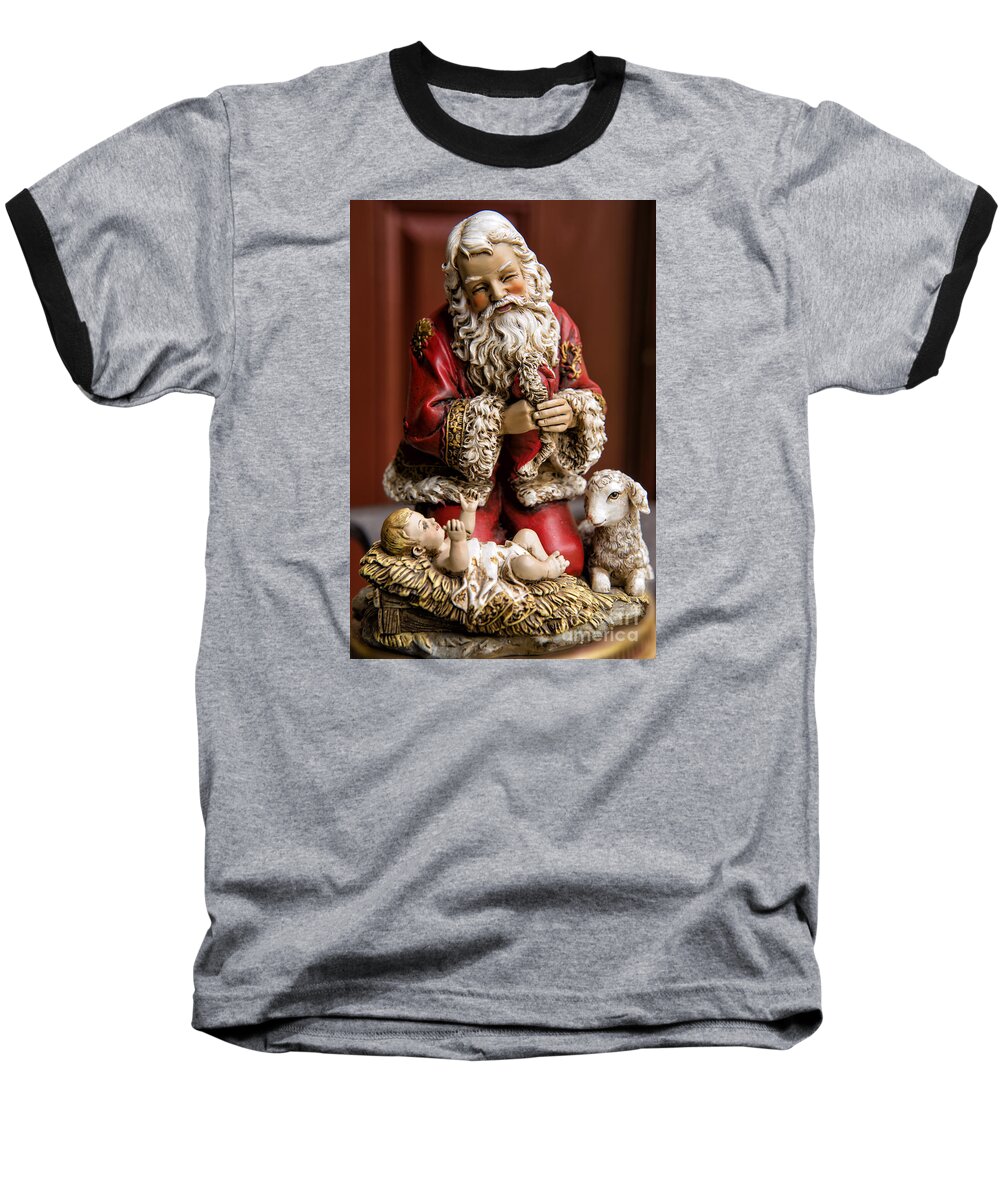 Adoring Santa Baseball T-Shirt featuring the photograph Adoring Santa by Bonnie Barry