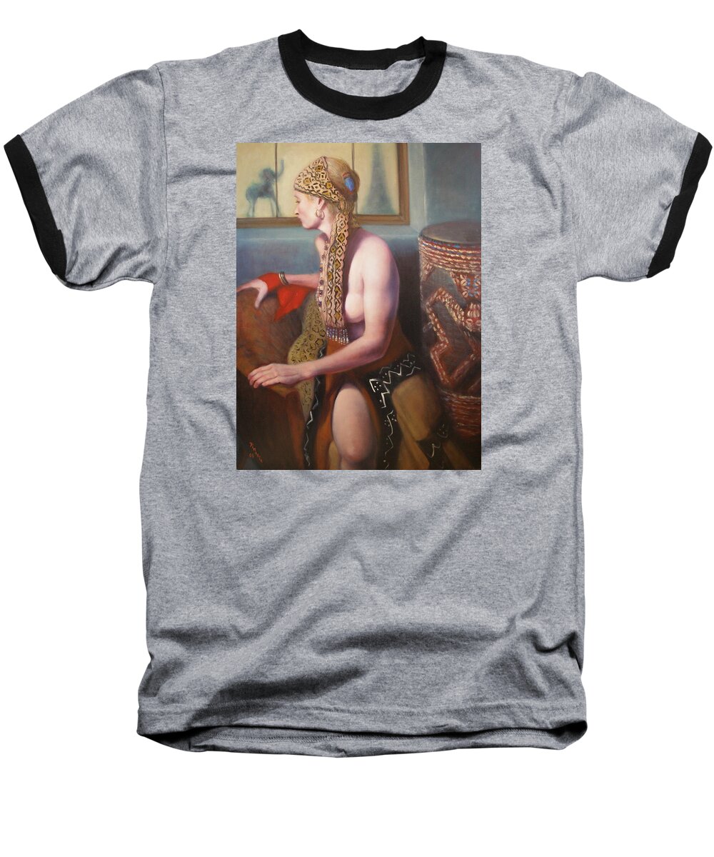 Realism Baseball T-Shirt featuring the painting African Drum 1 by Donelli DiMaria