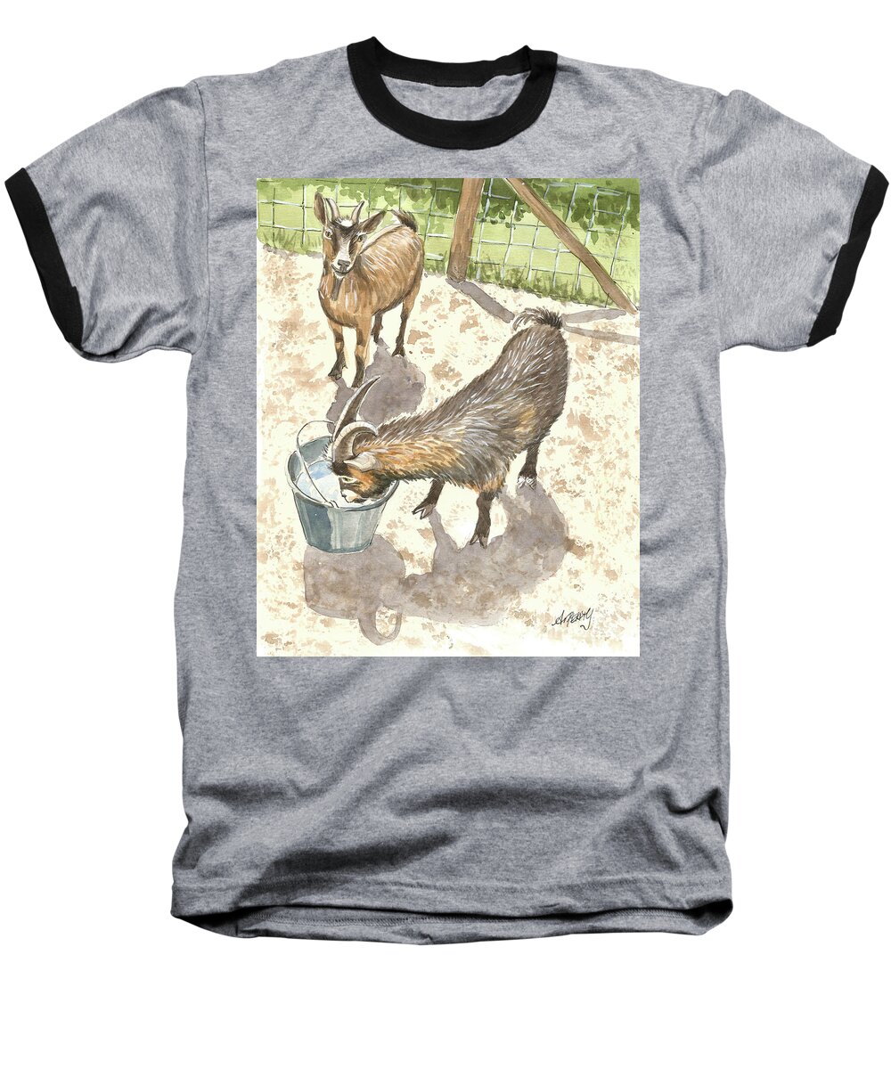 African Baseball T-Shirt featuring the painting African Goats by Audrey Peaty