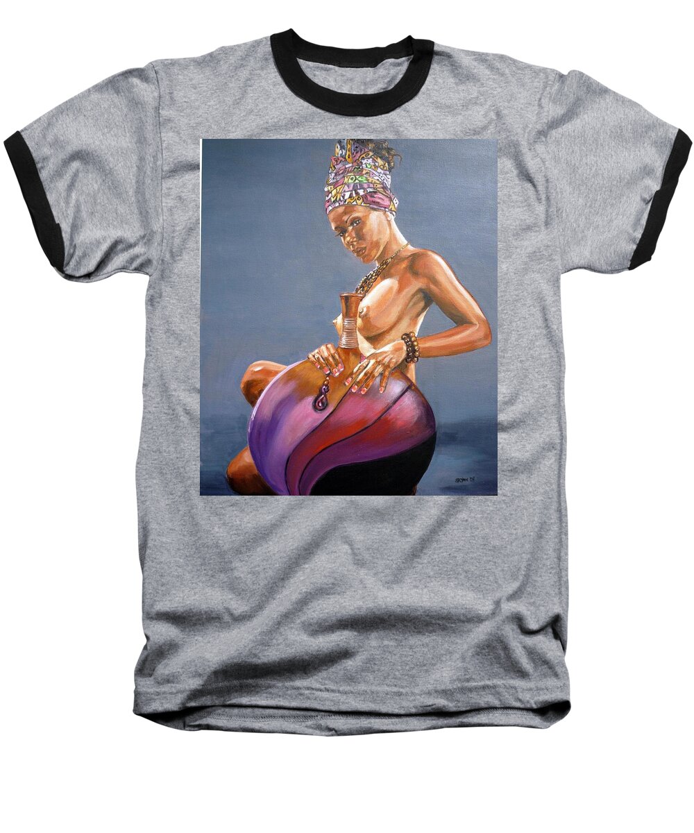 Nude Baseball T-Shirt featuring the painting African Queen by Bryan Bustard