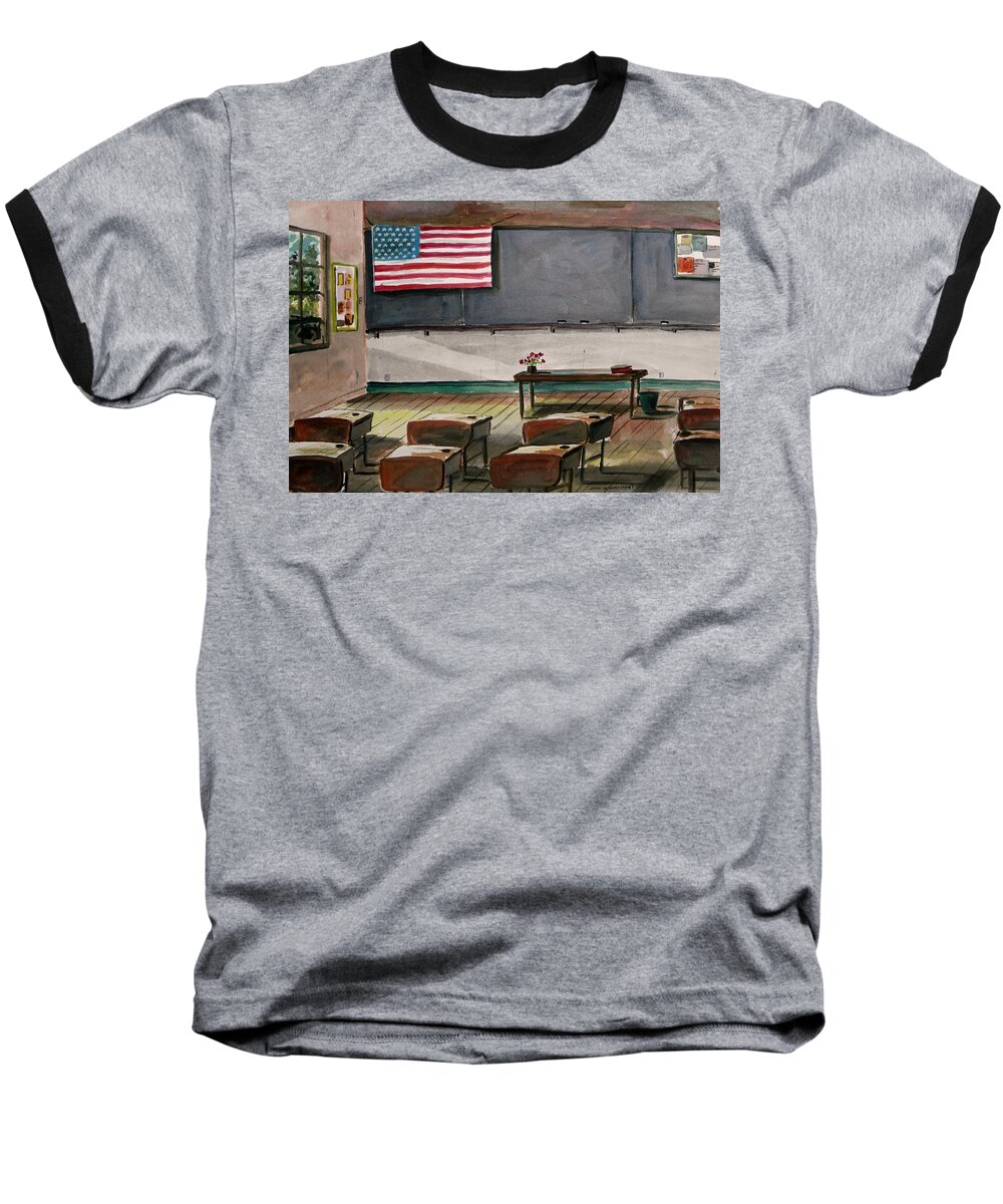 American Flag Baseball T-Shirt featuring the painting After Class by John Williams