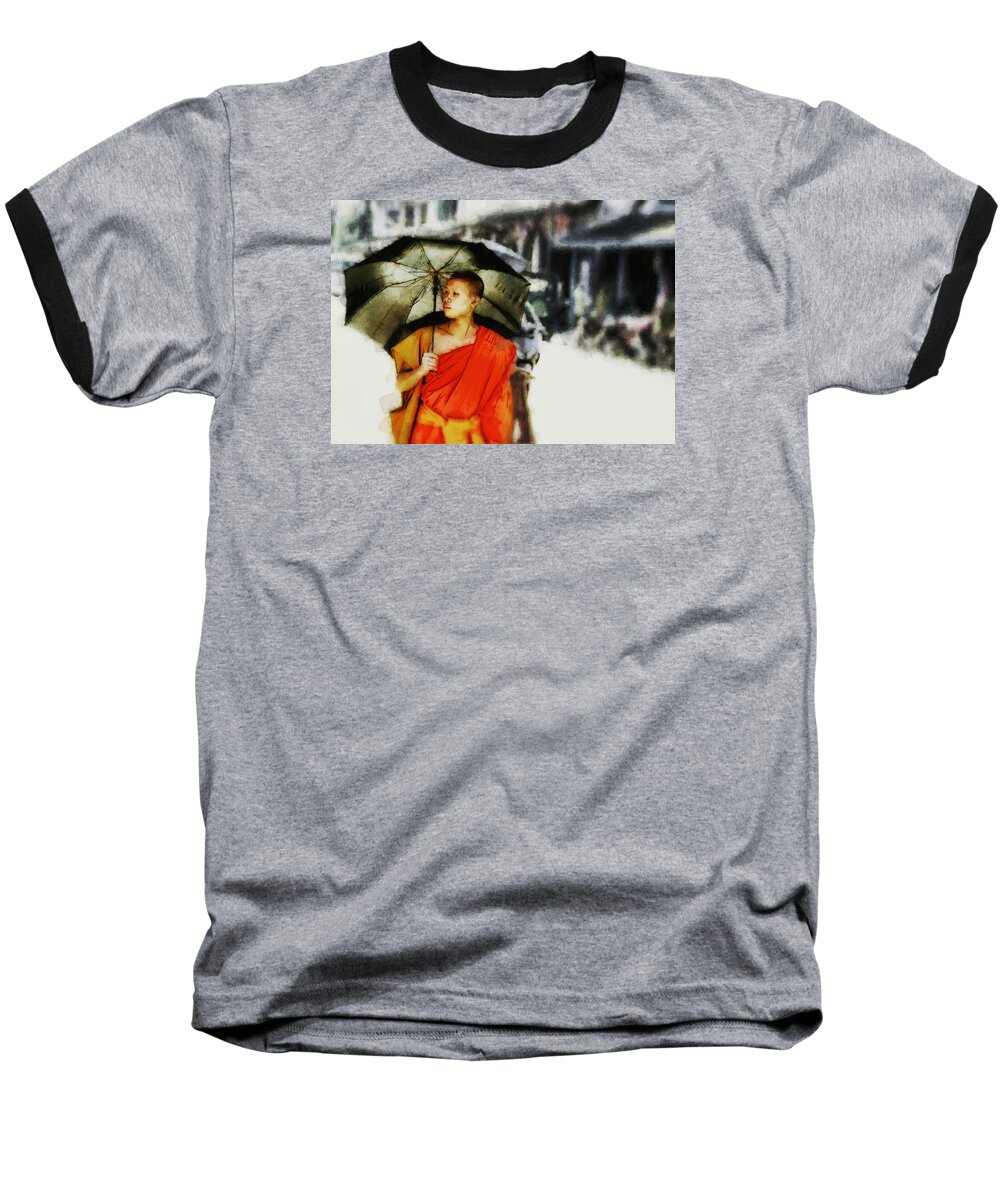 Monk Baseball T-Shirt featuring the digital art Afternoon in Luang Prabang by Cameron Wood
