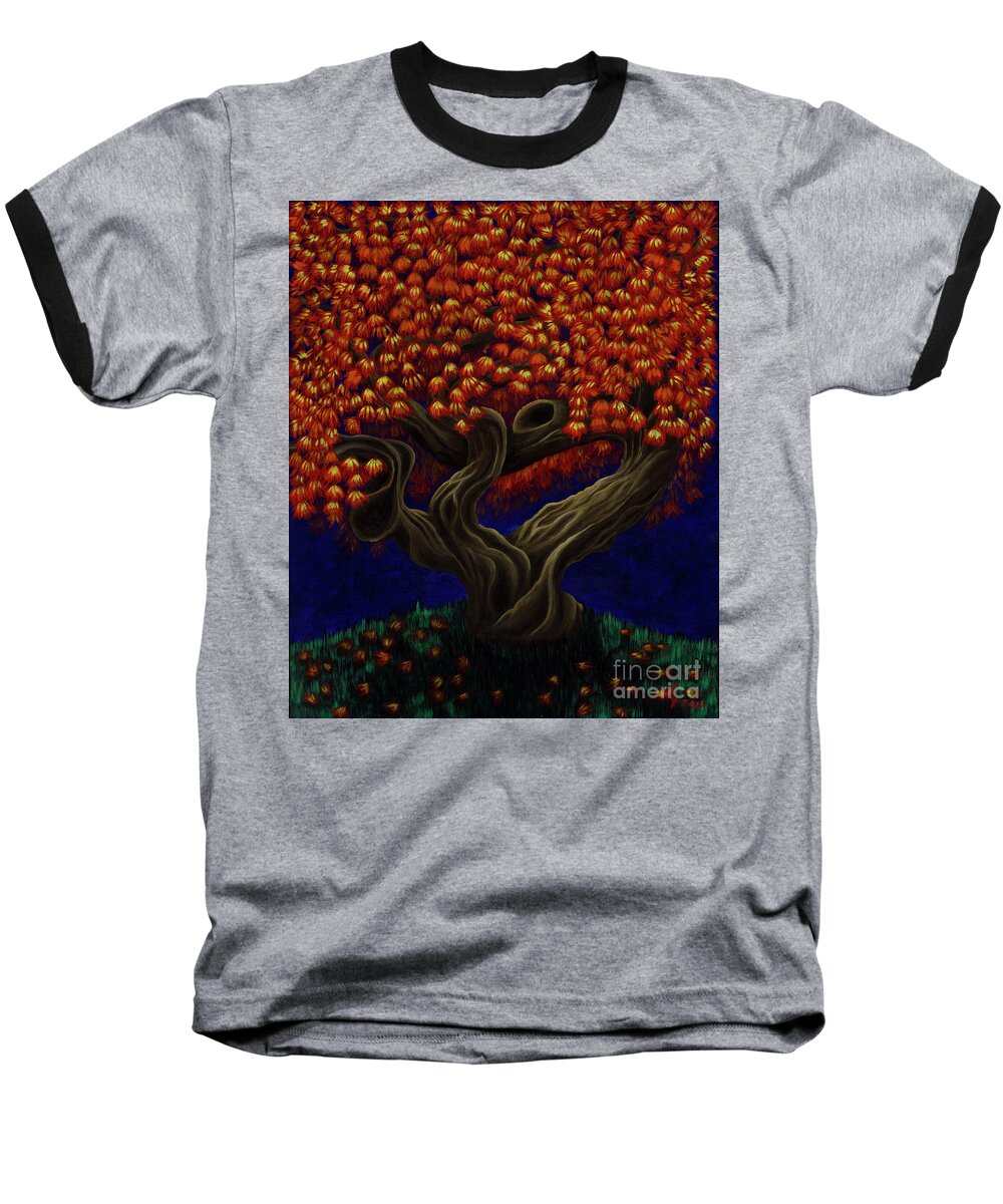 Rebecca Baseball T-Shirt featuring the painting Aged Autumn by Rebecca Parker