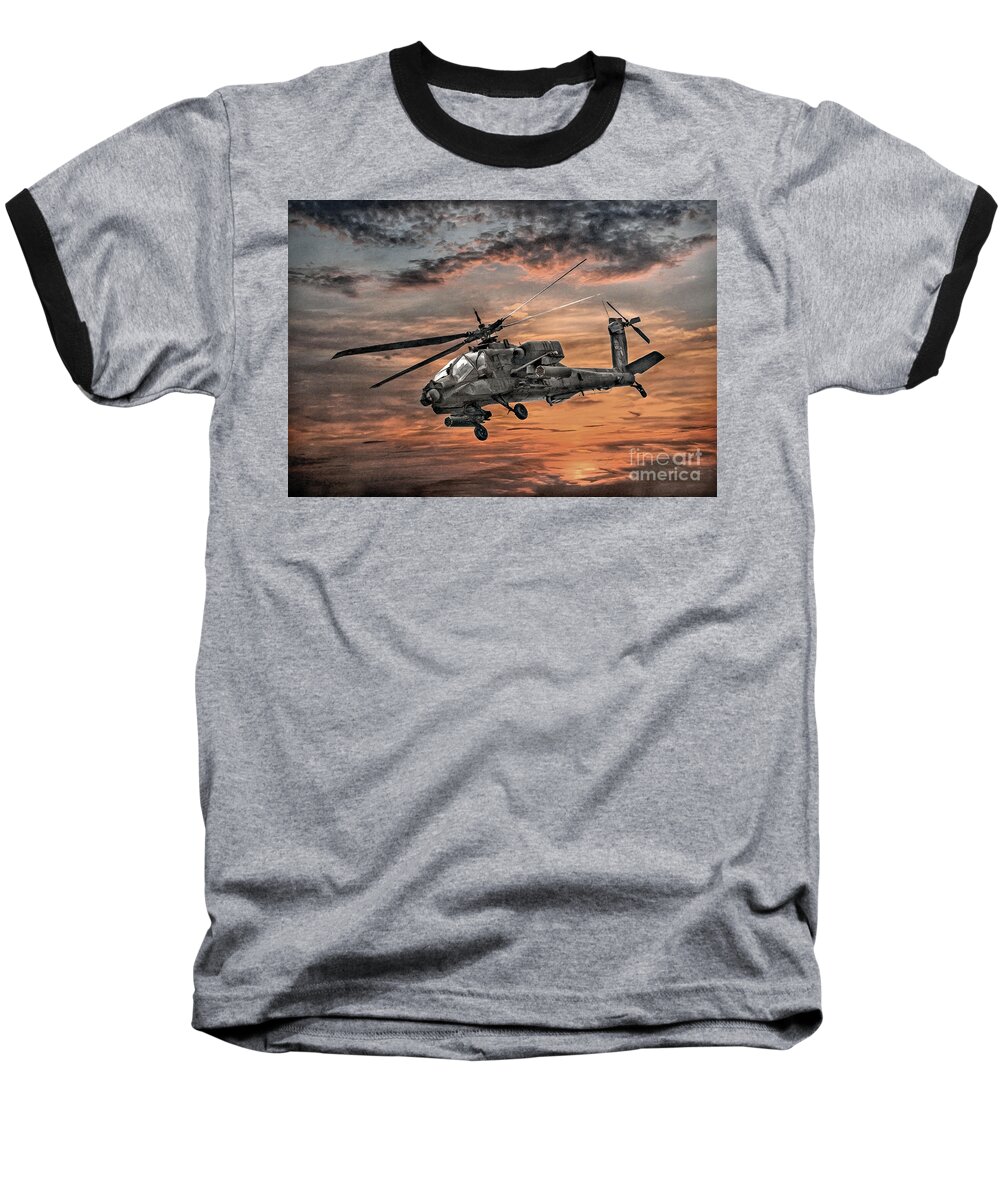 Apache Helicopter Baseball T-Shirt featuring the digital art AH-64 Apache Attack Helicopter by Randy Steele