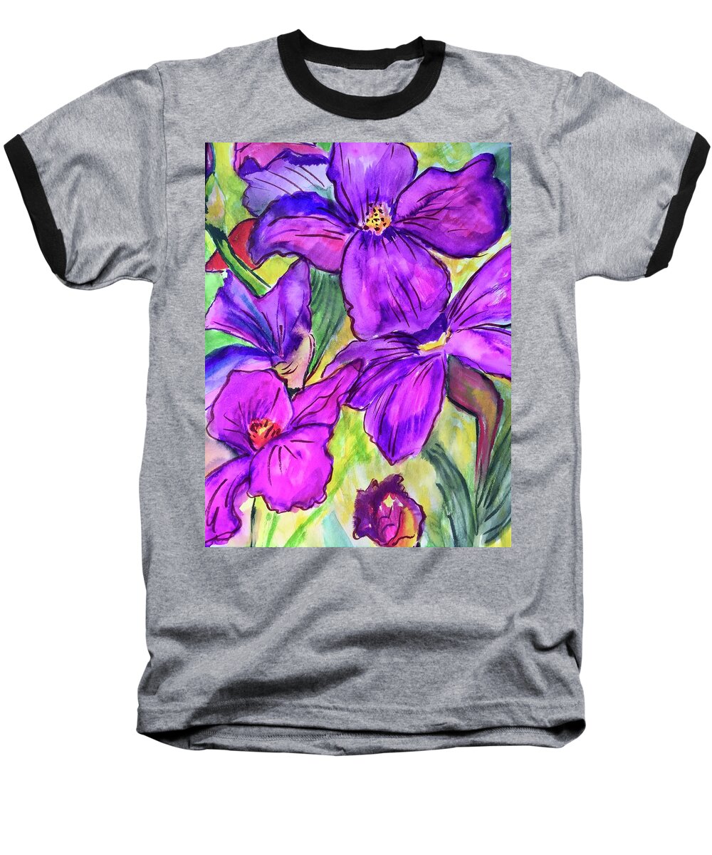 Different Colored Iris Baseball T-Shirt featuring the painting Ah, Iris by Charme Curtin