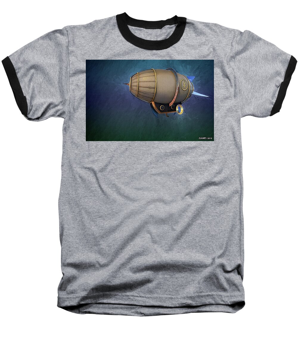 Air Ship Baseball T-Shirt featuring the digital art Airship in Flight by Ken Morris