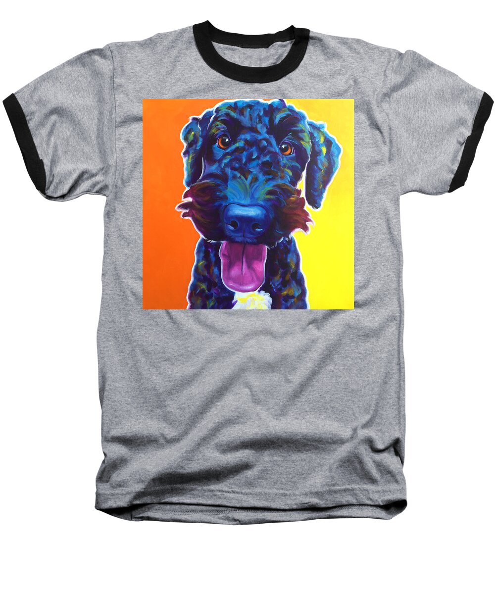 Airedoodle Baseball T-Shirt featuring the painting Airedoodle - Fletcher by Dawg Painter