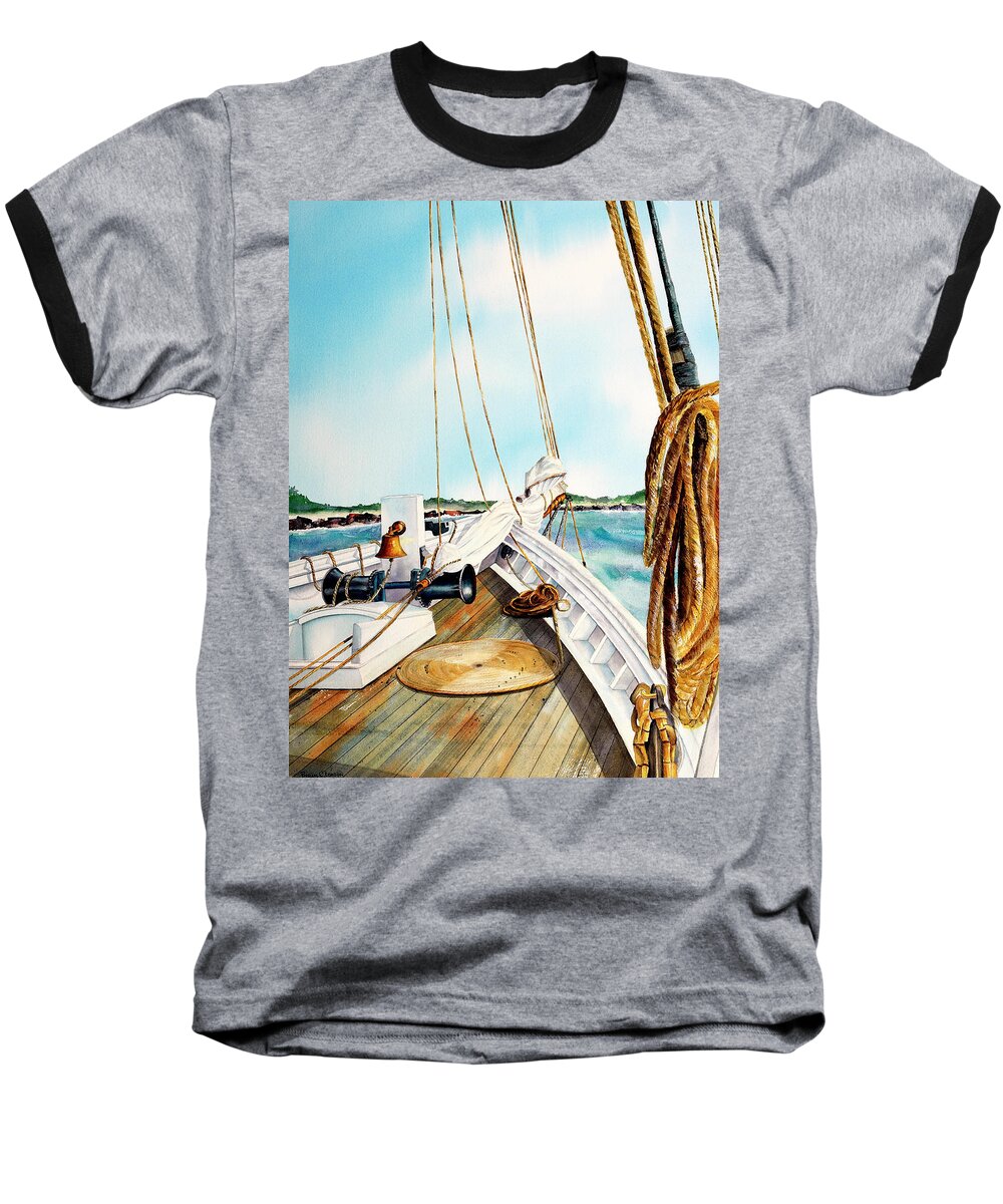 Nj Tall Ship Baseball T-Shirt featuring the painting A.J. Meerwald-Coming Home by Phyllis London