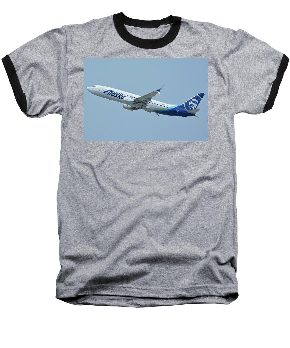 Airplane Baseball T-Shirt featuring the photograph Alaska Boeing 737-890 N563AS Los Angeles International Airport May 3 2016 by Brian Lockett