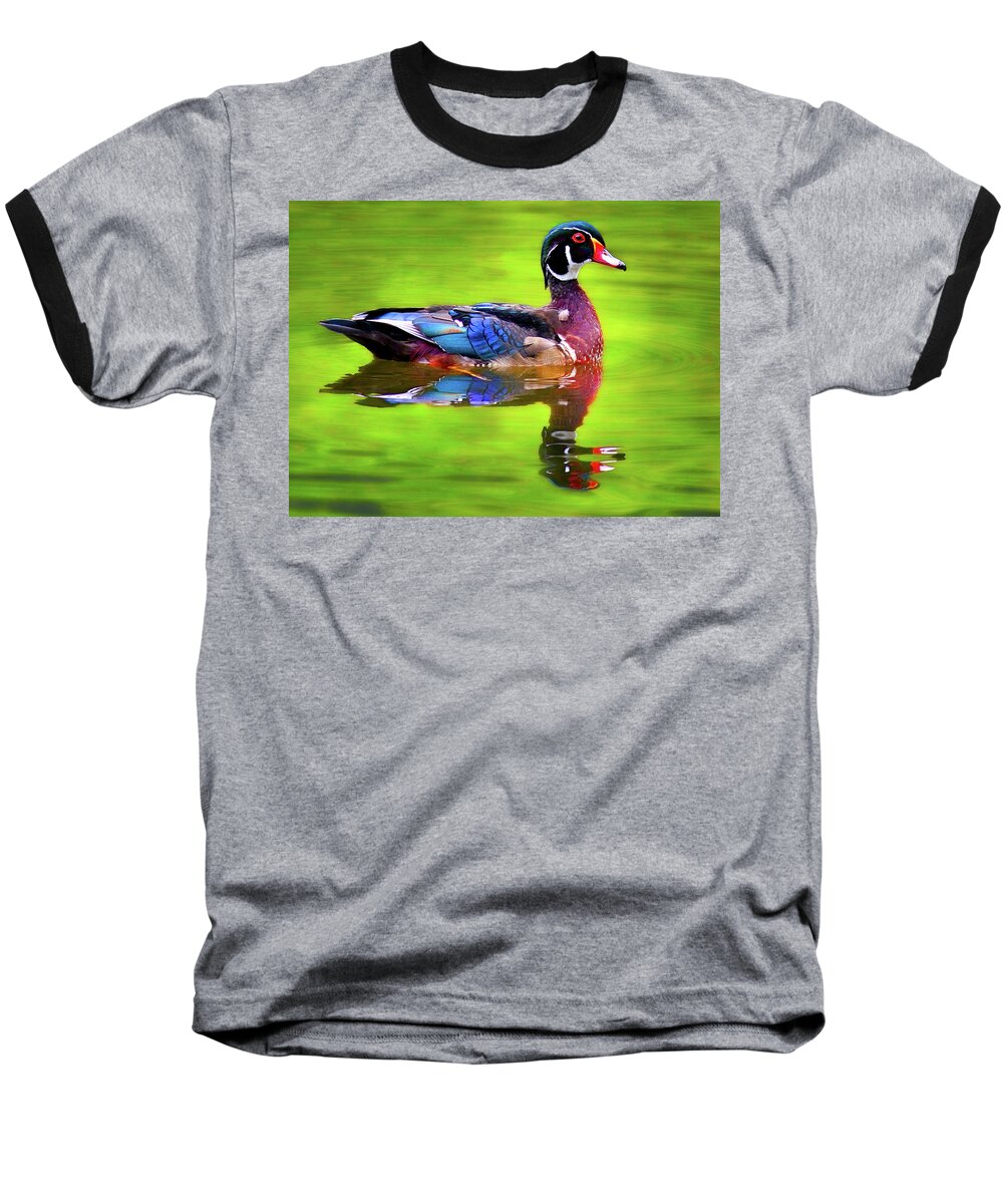 Jean Noren Baseball T-Shirt featuring the photograph Almost Perfect Wood Duck by Jean Noren