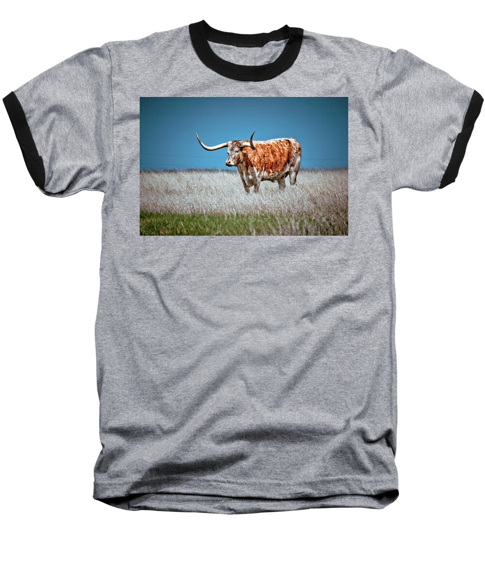 Longhorn Baseball T-Shirt featuring the photograph Alone on the Trail by Linda Unger