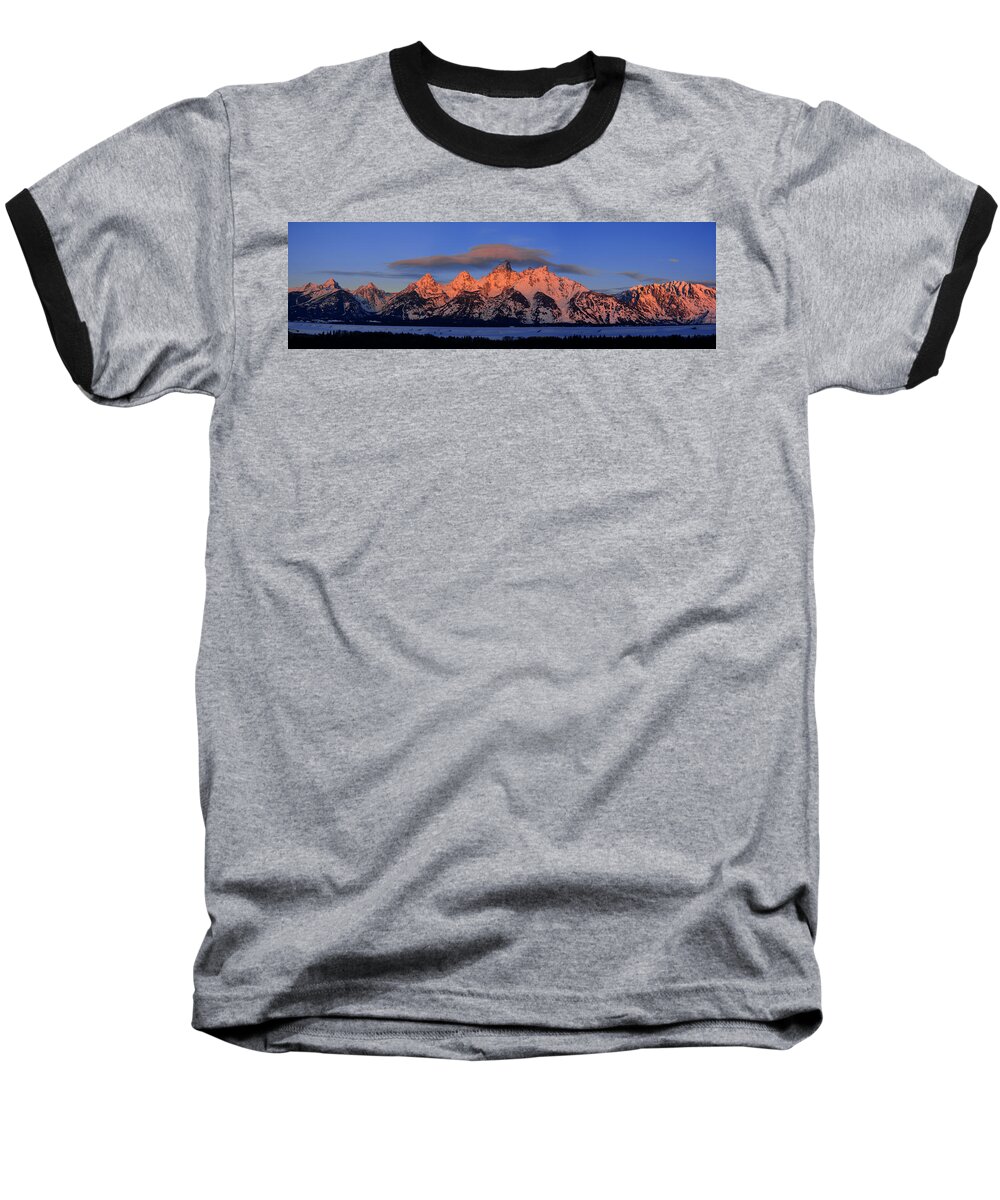 Tetons Baseball T-Shirt featuring the photograph Alpenglow Tetons 2 by Raymond Salani III
