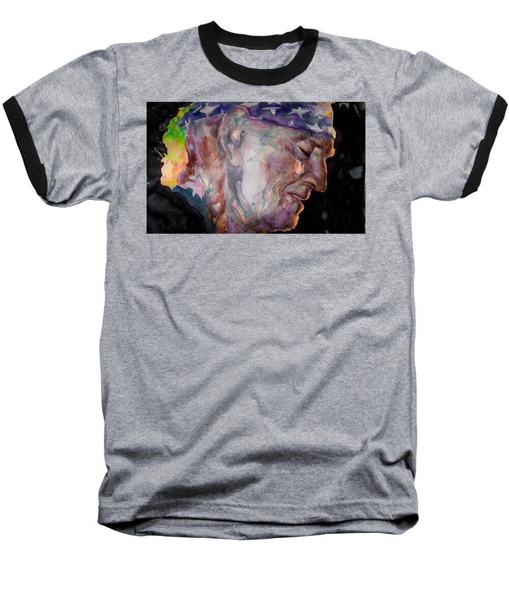 Willie Nelson Baseball T-Shirt featuring the painting Always on My Mind 3 by Laur Iduc