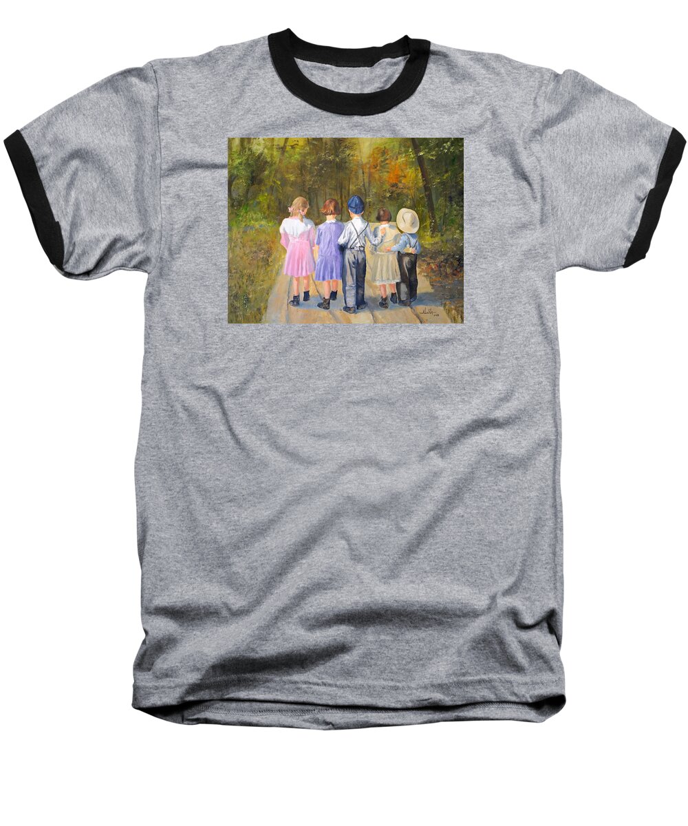 Children Baseball T-Shirt featuring the painting Always Together by Alan Lakin