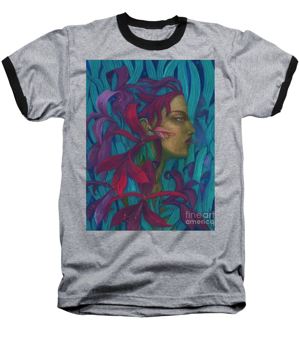 Amaryllis Flower Baseball T-Shirt featuring the painting Amaryllis by Julia Khoroshikh