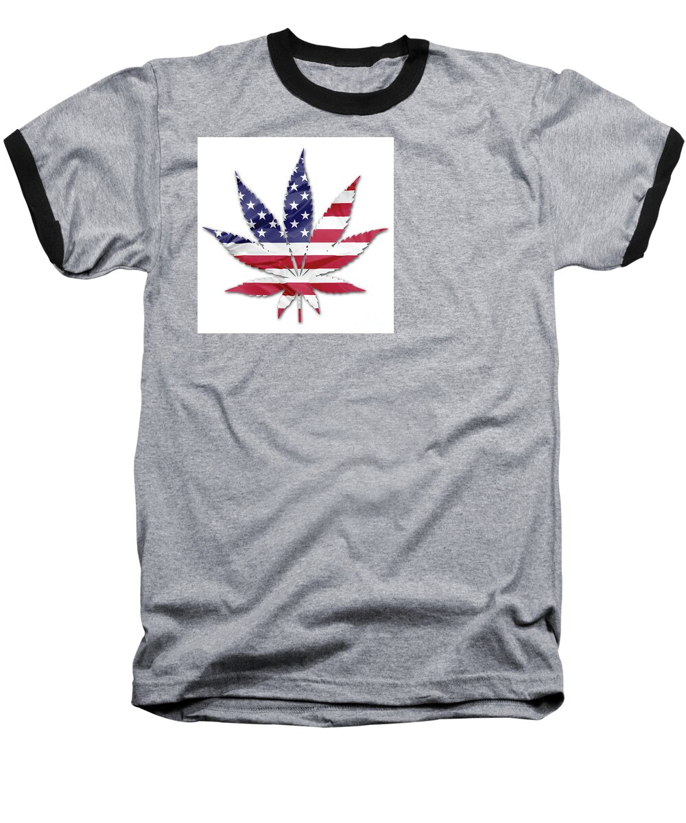 Usa Baseball T-Shirt featuring the photograph American cannabis leaf by Benny Marty