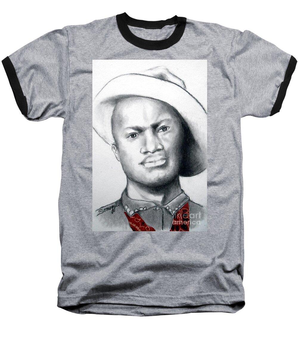 Black Cowboy Baseball T-Shirt featuring the drawing American Cowboy by Jayne Somogy