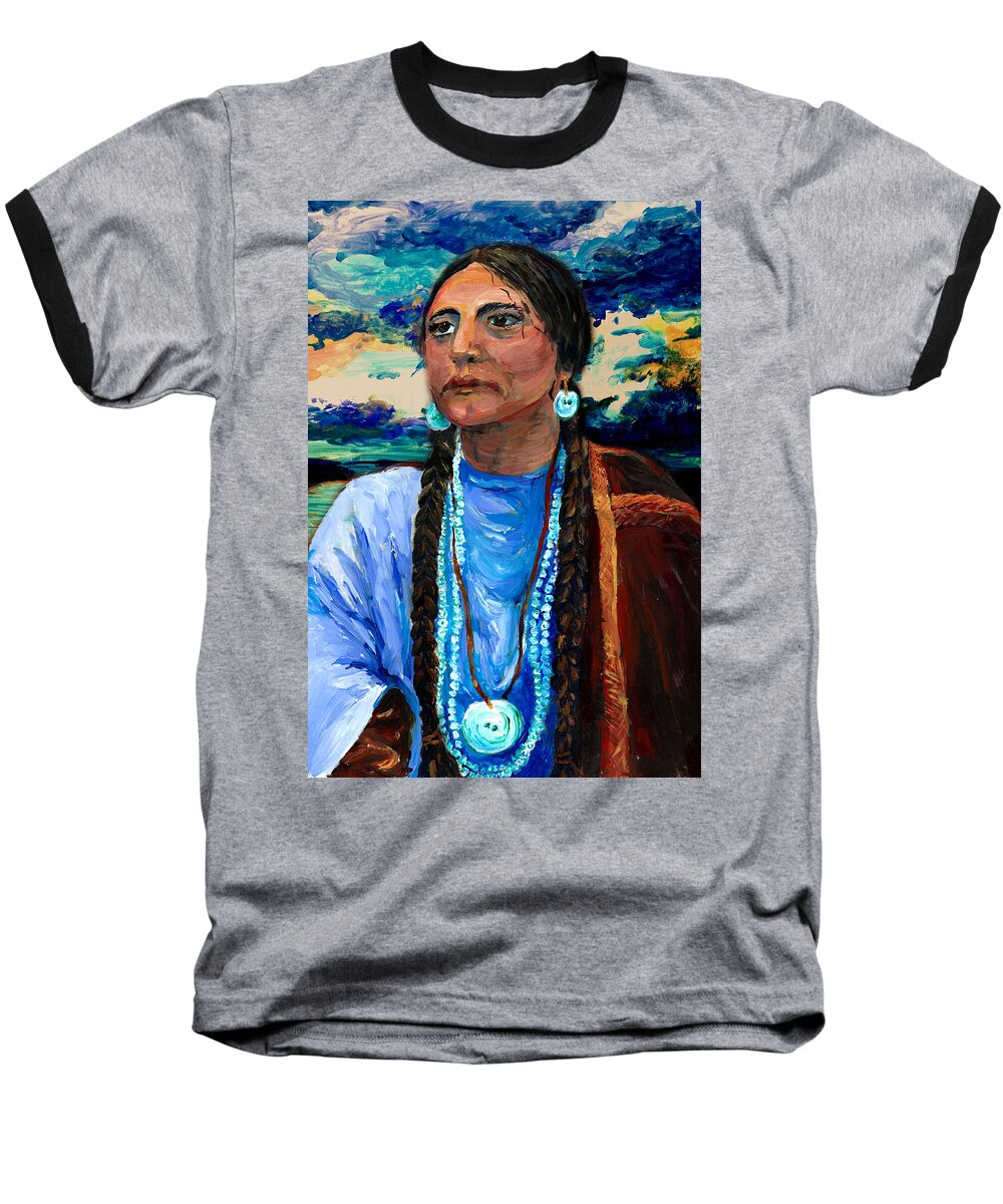 Portrait Baseball T-Shirt featuring the painting American Madonna with Clouds by Melinda Dare Benfield