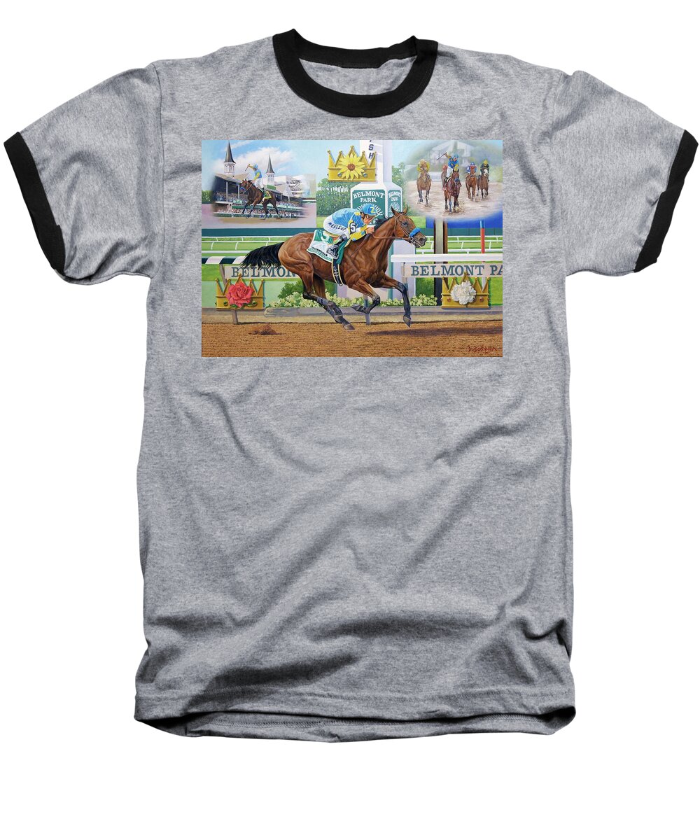 Horse Baseball T-Shirt featuring the painting American Pharoah by Howard DUBOIS