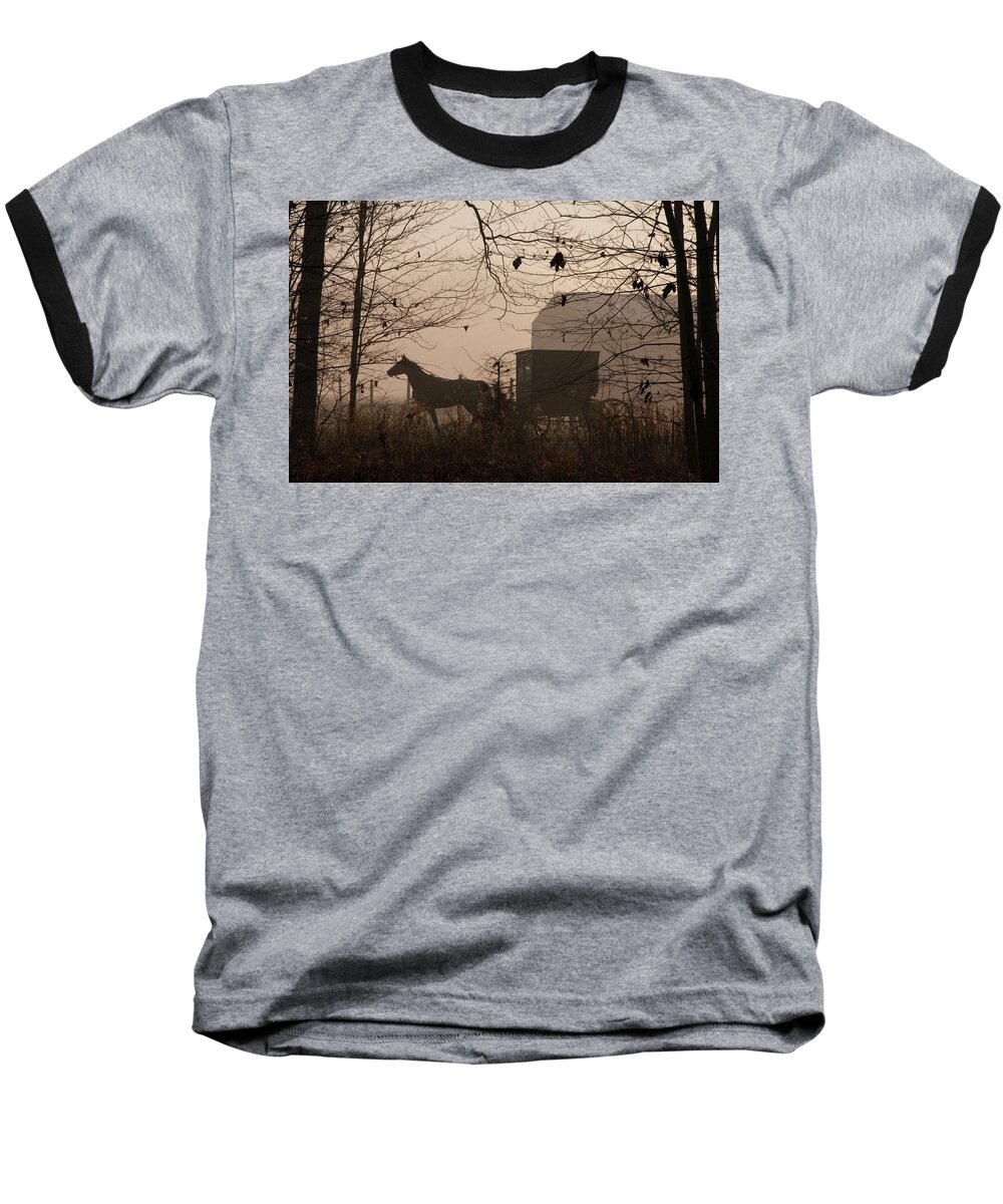 Amish Baseball T-Shirt featuring the photograph Amish Buggy Fall by David Arment